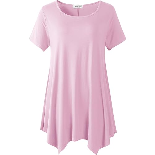 LARACE Short Sleeve Shirts for Womens Plus Size Tops Casual Summer Clothes Asymmetrical Tunic Blouses