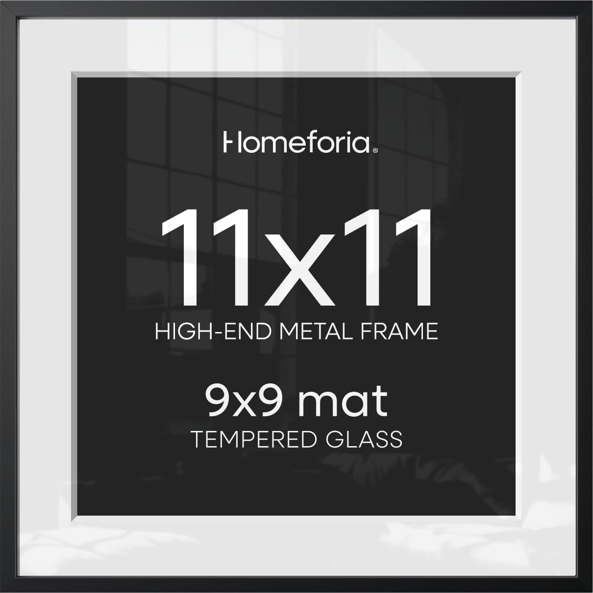 Homeforia 11x11 Black Picture Frame, High-End Metal, 9x9 Mat, Glass | High End Aluminum, Tempered Glass, Acid-Free 9x9 Removable Mat, 11x11 in Edge-to-Edge Display 11x11, Wall Kit, Set Of 3