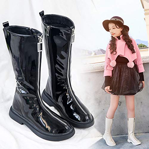 Dayiss Fashion Girl's Waterproof Front Zipper Tall Riding Boots Girls Glossy Leather Winter Shoes Boots4