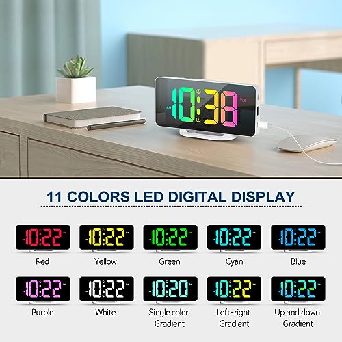 Image of Hournor Digital Alarm Clock, LED Digital Clock for Bedrooms with 10 Color Changing Night Light, Adjustable Brightness, USB Charging Port, Bedside and Desk Clocks for Living Room Office (White)