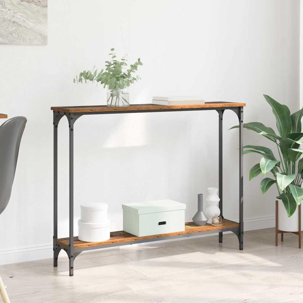 SXZenSpace Console Table 103 x 23 15.5 cm Old Wood Industrial Engineered & Metal Frame Slim Hallway for Living Room Entryway Bedroom