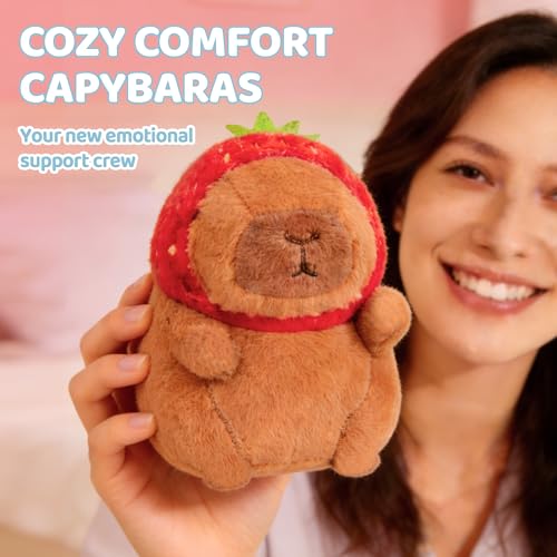 Image of Emotional Support Capybara Plush Set, 5 Soft Squishy Toys Stuffed Animal with Carrying Basket, Cute Cuddly for Loved Ones of All Ages, Stress Relief Funny Gifts (Capybara)