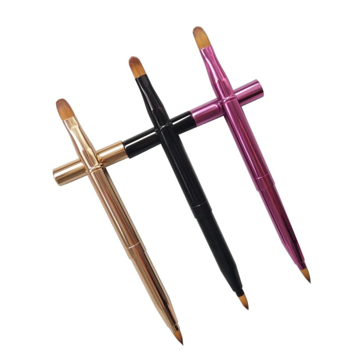 Ipetboom Retractable Lip Brush 3pcs Dual Ended Lip Brush Set Lipstick Applicator Easy Clean