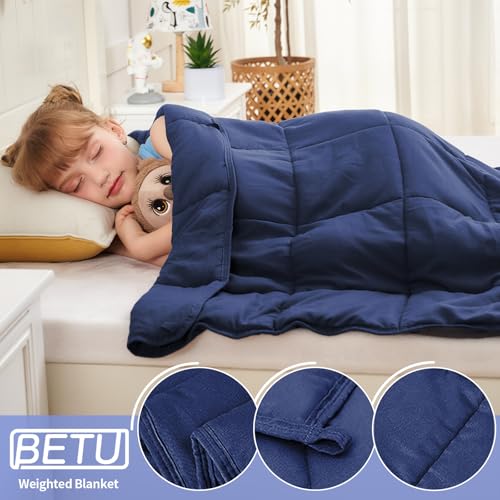 Weighted Blanket Kids (10lbs, 40"x60" Throw Size) - Cooling and Breathable Heavy Blanket for 80-120lbs with Premium Glass Beads - Soft Thick Blankets for All-Season Sleeping Comfort - Navy