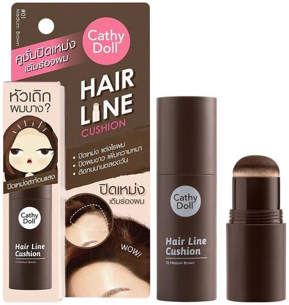 Hair Line Cushion 01 – Instant Hair Root Touch-Up & Natural Hairline Filler – Waterproof, Smudge-Proof Formula for All Hair Types –Thinning & Receding Hairlines (1, Medium Brown)