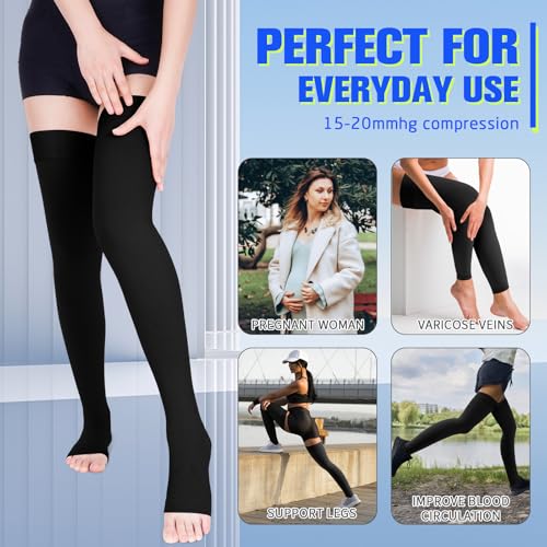 Image of 15-20 mmHg Compression Stockings for Women & Men, Thigh High Compression Socks Medical Graduated Compression Support for Edema, Varicose Veins
