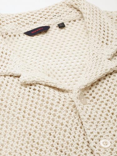 Image of SHOWOFFFF Men Solid Crochet Casual Shirt | Cuban Collar Half Sleeves Cotton Shirt for Mens | Relaxed Fit Regular Length Shirt for Men's