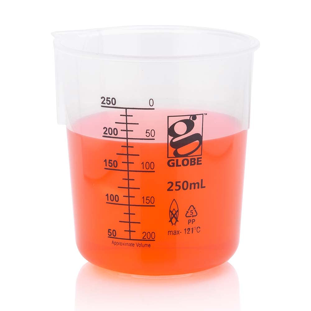 Globe Scientific 3650-250 Diamond Essentials PP Griffin Style - Vaso de precipitados de forma baja, graduación impresa, capacidad de 250 ml, paquete de 6