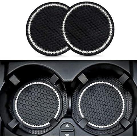 AUXSOUL Car Coasters, 2pcs 7 cm Universal Crystal Glitter Auto Cup Holder Coaster High Temperature Resistance Non Slip Coffee Tea Silicone Pad for Beverage Cup(Black) Cover