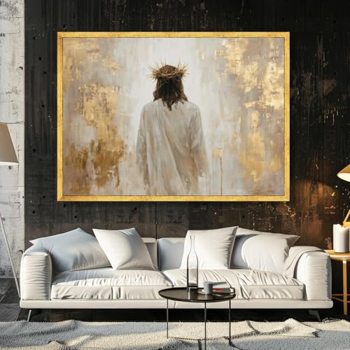 Tableau abstrait doré Jésus sur toile chrétienne 50x70 cm - 2