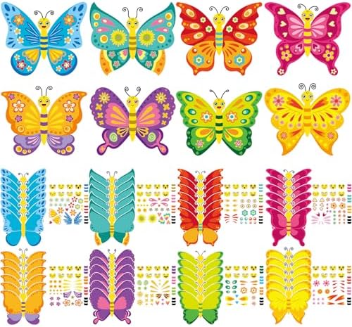 Tatuo 48 Pcs Spring Butterflies Craft Kits for Kids Spring DIY Art Craft Kits Make Your Own Butterfly Paper Craft Set DIY Butterflies Ornament Crafts for Kids Ages 3, 4, 5, 6, 8, 12