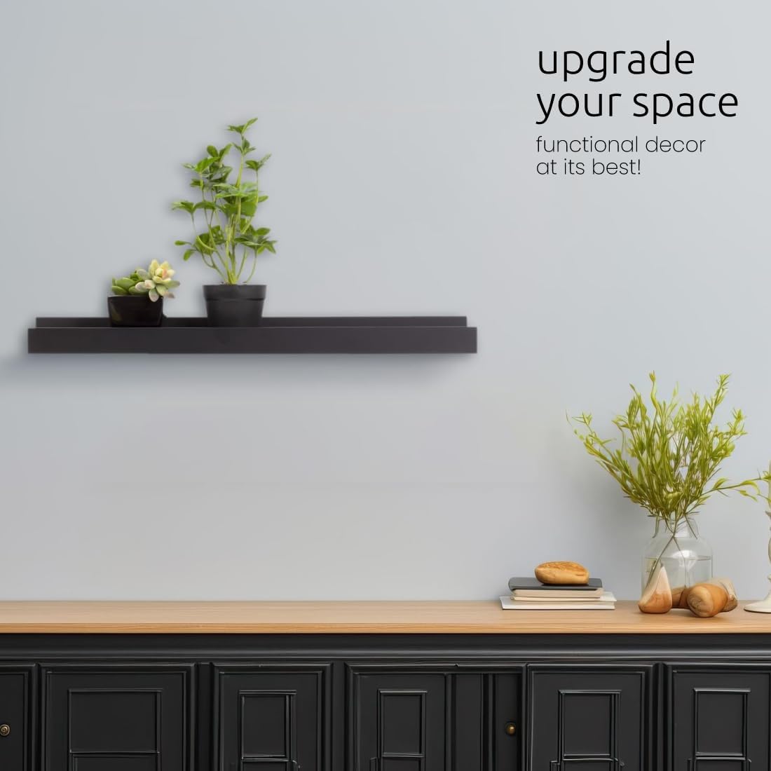 Kiera Grace Floating Shelves for Wall, Engineered Wood Picture Frame Wall Shelves, Easy to Assemble Display Shelves, Ideal for Home Decor, Pack of 1, 23" L x 4" W x 2" H, Black image 3