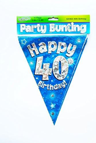 9ft Banner Happy 40th Birthday Blue Holographic - Northwest - View #12