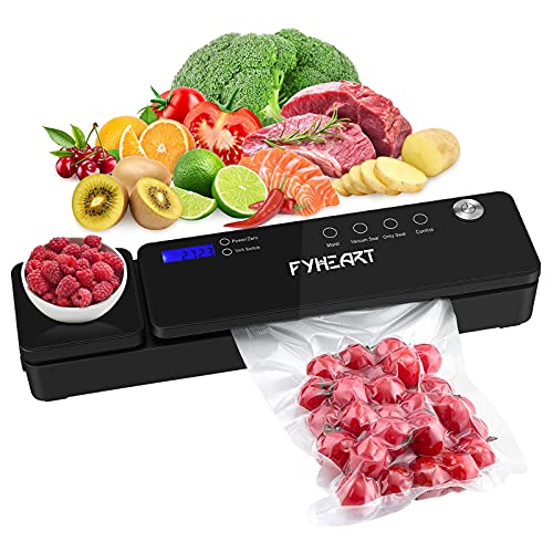 Fyheart Food Vacuum Sealer Machine, Automatic Commercial Vacuum Sealer with Digital Scale, Dry & Moist Food Modes, Auto&Manual Options, Starter Kit with Bag Roll Cutter, 10 Vacuum Bags