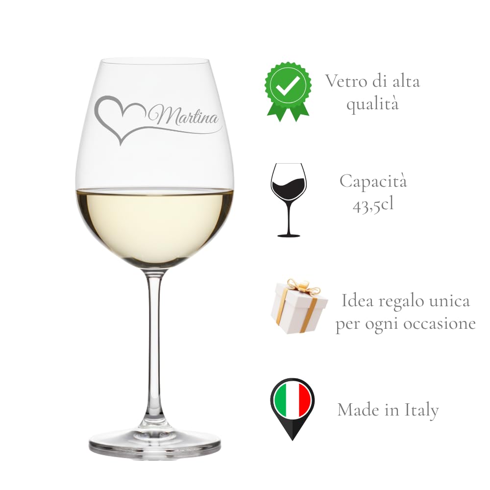 Calici da vino Personalizzati con Nomi – Set Coppia Lui & Lei – Idea Regalo San Valentino, Anniversario o Matrimonio – Bicchieri da Vino Incisi al Laser Made in Italy – Eleganti e Personalizzabili