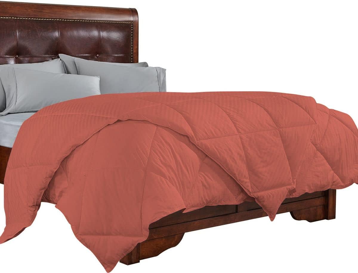 Tony's Textiles Luxury 3-Piece Diamond Comforter Set Premium Quality 600 GSM 1000 Thread Count 100% Egyptian Cotton Super Soft - (Full/Queen Size, Brick Red Striped)