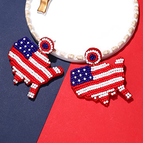 American Flag Earrings For Women Girls, Handmade Beaded Star Map Drop Dangle Earrings,Patriotic Red White Blue Usa Flag Drop Earrings, Memorial Day Earrings, Hypoallergenic 4Th Of July Independence Day Earrings Holiday Jewelry Gifts #TOP2
