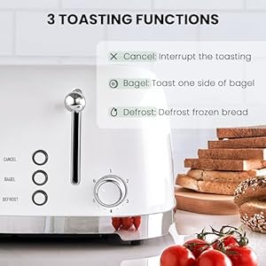 4 Slice Toaster Retro Stainless Steel with Bagel Defrost Cancel Function 6 Browning Settings Extre Wide Slot and Removable Crumb Tray White ST033