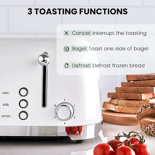 Roter Mond 4 Slice Toaster Retro Stainless Steel with Bagel Defrost Cancel Function, 6 Browning Settings, Extre Wide Slot and Removable Crumb Tray, White, ST033 by Roter Mond - Image 3