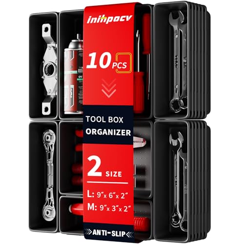 inihpocv 10 PCS Tool Box Drawer Organizers, Large & Medium Tool Trays for Tool Box Organization,...