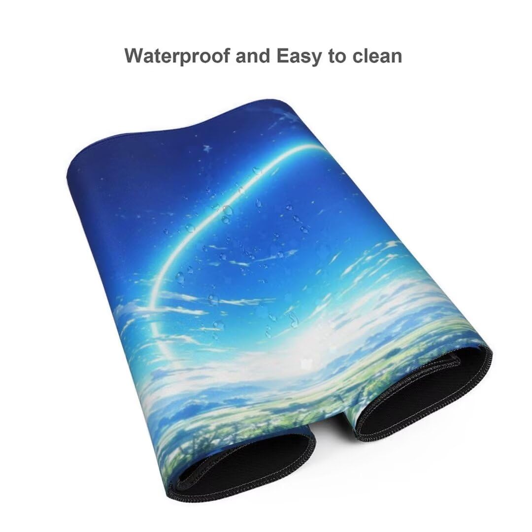 Alfombrilla de ratón 1400x600x3 MM, Alfombrilla Ratón XXL Extendida de Gran Tamaño con Bordes Cosidos, Base de Goma Antideslizante Almohadilla para Teclado, Paisaje del Cielo Azul S-7631