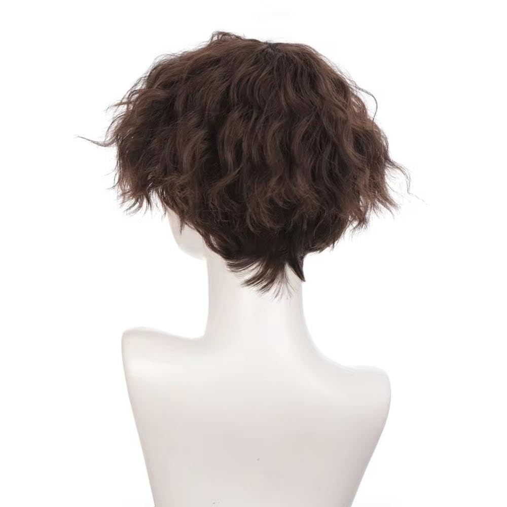 Accesorios Pelucas Peluca Pelo Rizado Onda Corta Marrón Negro Para Hombres Pelucas Uso Diario Fiesta(Brown)