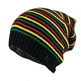 Armycrew Rasta Jamaican Crochet Colorful Stripes Baggie Slouch Acrylic Beanie Hat - Black