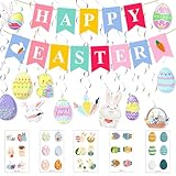 Oster-H&auml;ngedekorationen f&uuml;r Zuhause, 2024, Oster-H&auml;ngewirbel, Folienschlangen f&uuml;r Fr&uuml;hlings-Motto-Party, Karten, Banner, Schule, Klassenzimmer, Oster-Wimpelkette, Geschenke f&uuml;r Kinder, Kleinkinder,