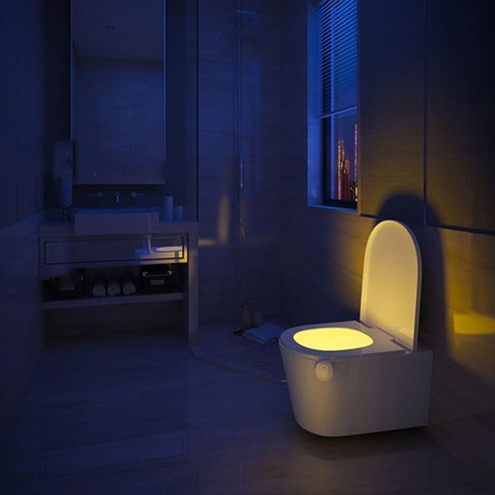 ZYTC Toilet Night Light LED 8 Colors Change Hanging Toilet Lid Bathroom Lighting Night Lamp Light Human Motion Sensor Automatic Activation Pack of 2 Without Battery