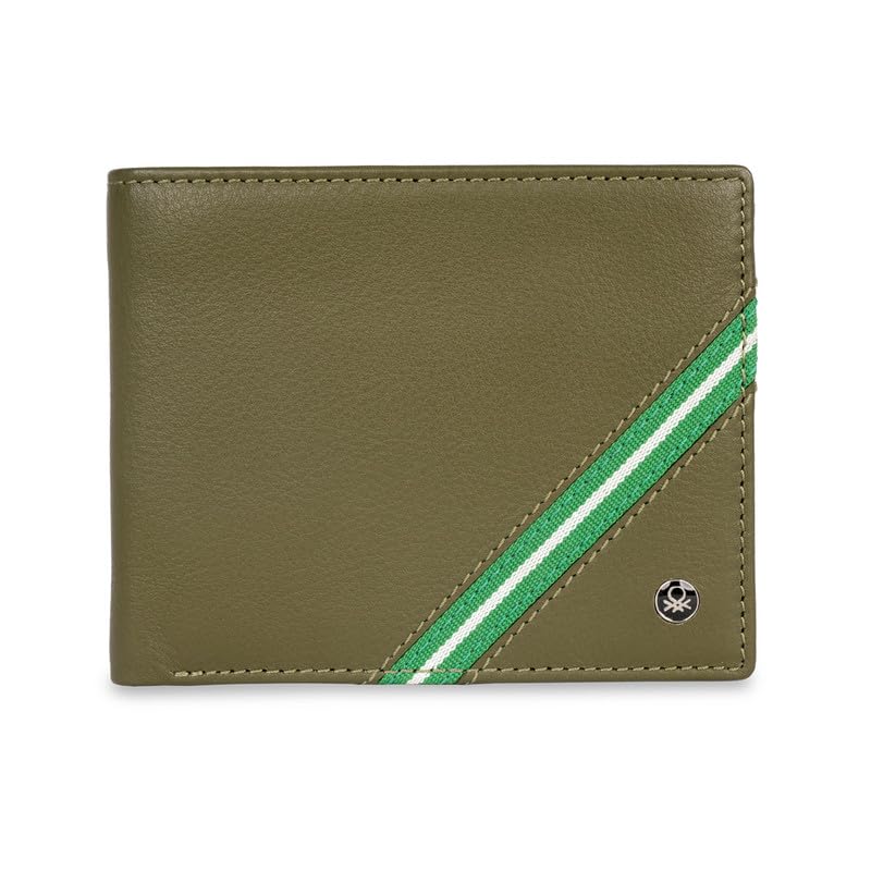 United Colors of Benetton Men RFID Protected Bonaire Global Coin Wallet - Olive, No. of Card Slot: 4 | Tape Inlayed Global Coin Wallet with Side Closure | Leather