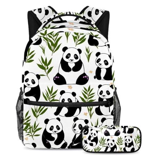 Ensemble cartable sac à dos panda multicolore avec trousse pour l'école des ados