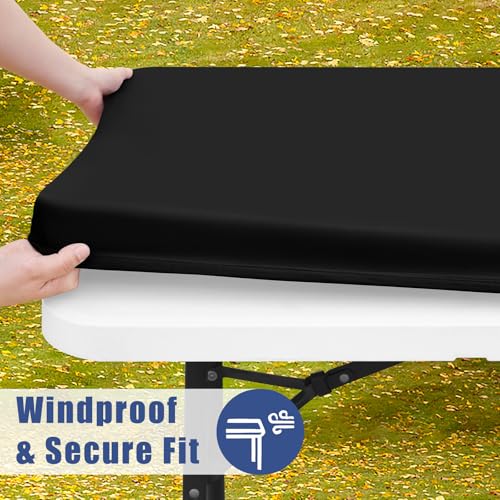 Spandex 6 Foot Rectangle Table Cloth 2 Pack, Elastic Fitted Tablecloths for Picnic, Stretch Washable Patio Table Cover for Outdoor, Camping, Banquet and Parties (Black, 30"x72") - Image 4