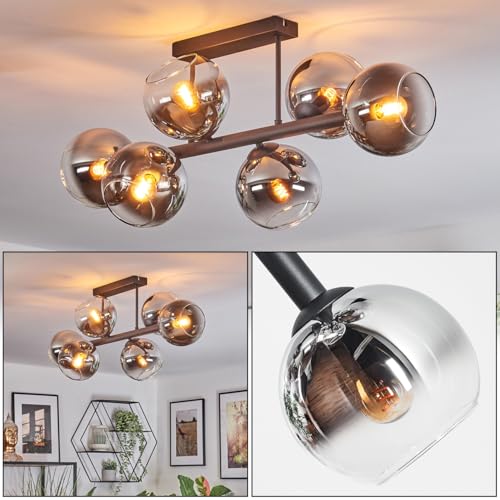 Koyoto Plafonnier chrome à 6 lumières boules en verre clair et fumé