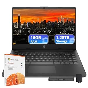 HP Laptop HD de 14 pulgadas con 1 año Office 365 | 16 GB de RAM | 1.28 TB de almacenamiento (EMMC de 128 GB y estación de acoplamiento de 160 GB y almacenamiento en la nube de 1 TB) | Procesador Intel