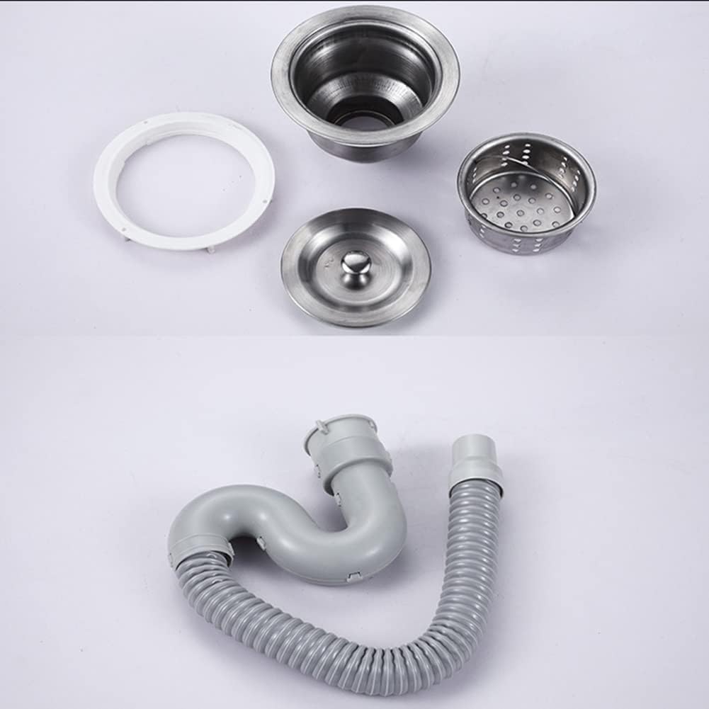 Fregadero de cocina pequeño, fregadero de acero inoxidable de un solo recipiente, caravana, para montaje bajo techo y montaje empotrado, escurridor reversible con clips para tuberías de desagüe