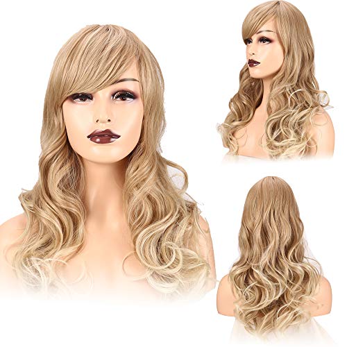wigs women long wigs for white women Smooth and not tangled womens wigs real hair wig black wavy wigs for girls ladies 28"grey silver synthetic natural party curly wigs with bangs(free wig cap)
