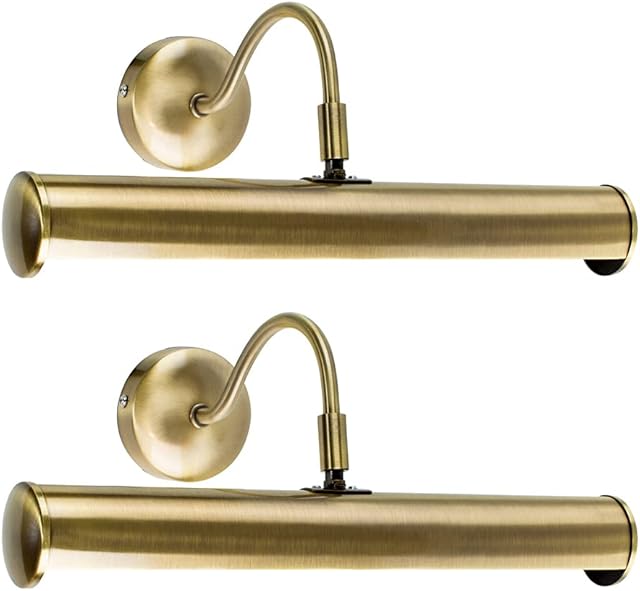 MiniSun Pair of Traditional Adjustable Twin Picture Wall Light in an Antique Brass Effect Finish