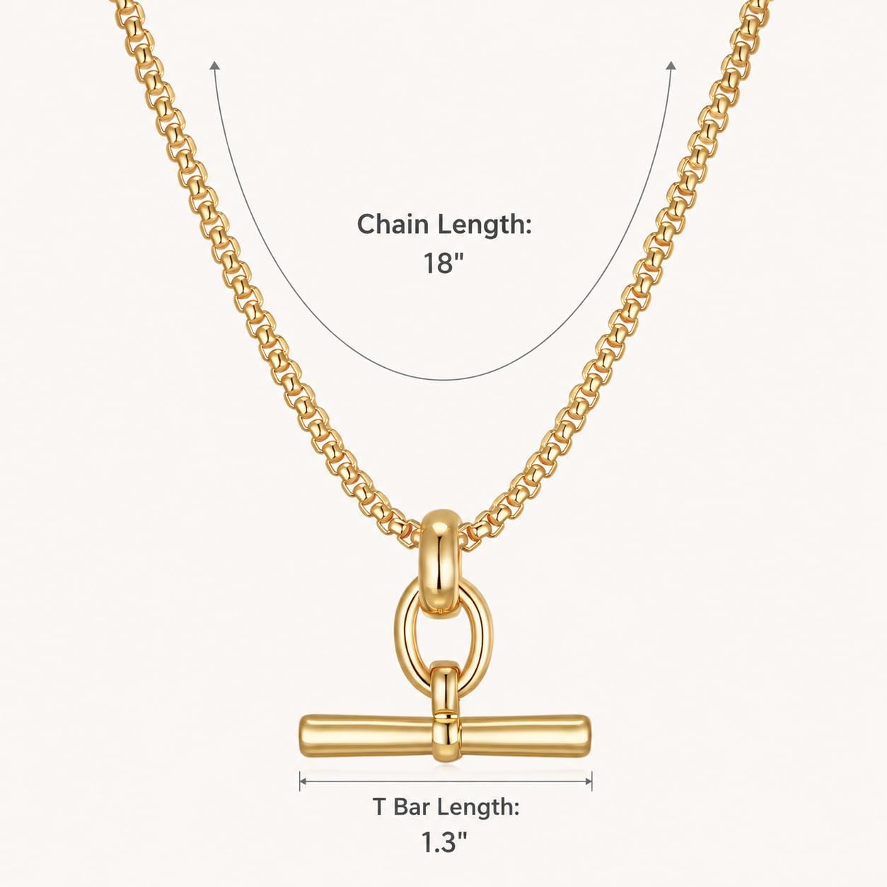 COBI Gold Tone T Bar Necklace for Women, Toggle Pendant Chain Necklace 17/18"