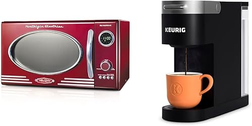 Nostalgia Horno microondas retro para encimera, grande de 800 W, 0.9 pies cúbicos y cafetera Keurig K, delgada, de una sola porción, tecnología