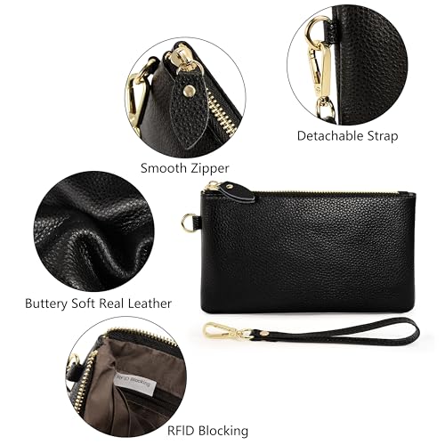 Image of YALUXE Genuine Leather Wristlet Handbags Purses Cell Phone Pocket Clutch Wallet Crossbody Bags for Women
