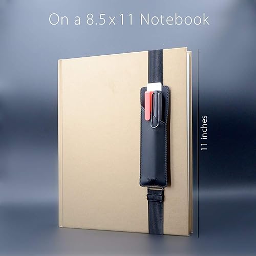 Miniatura 4 de Funda para lápices y bolígrafos hecha de piel sintética, desmontable y ajustable mediante elástico, compatible con cuadernos de tapa dura, libros,