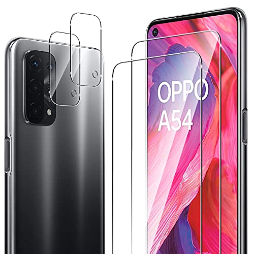 ELYCO Verre Trempé Compatible avec Oppo A54 5G, 2 Pièces Protecteur d'écran + 2 Pièces Caméra Arrière Protecteur, [sans Bulles] [Anti Rayure][9H Dureté] Vitre Trempé Film Protection Cover