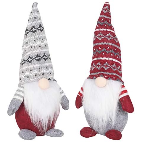 Cotill Christmas Gnome Plush, 2pcs Holiday Gnomes Scandinavian Swedish Tomte Set Figurines Christmas Ornaments Christmas Decoration for Home Table Decor - 11.5 Inches (Grey and Red) Cover