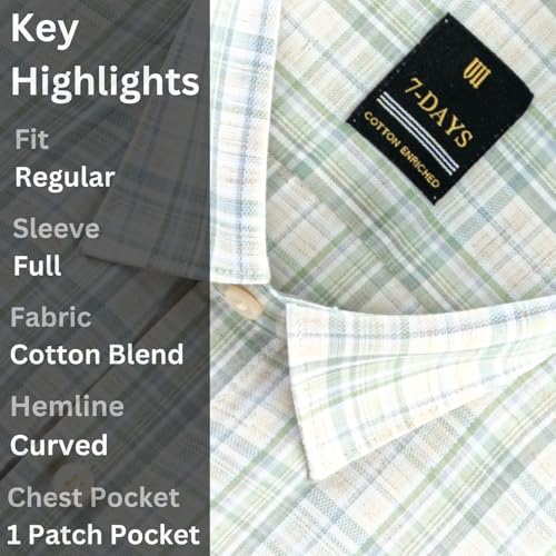 Image of 7-DAYS Men's Premium Checks Formal Shirt - Cotton Rich, Regular Fit, Full Sleeve, with Pocket, Wrinkle Resistant - Stylish Office & Everyday Wear.