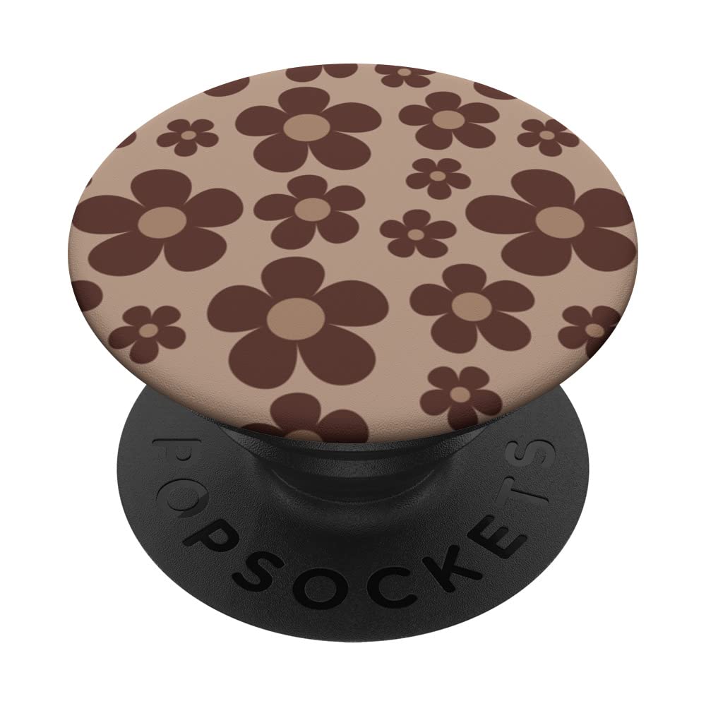 Aesthetic Tan Brown Flowers Retro Daisy Floral Pattern PopSockets Swappable PopGrip