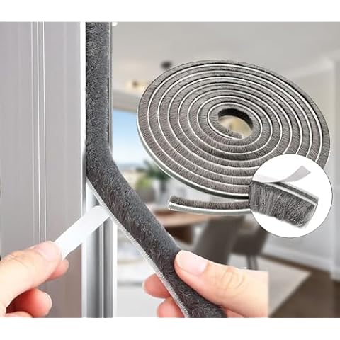 NNICEHTS Brush Weather Stripping for Sliding Windows/Doors Frame Side,Window Sealer for Winter Pile Self Adhesive Seal Strip Sealer Draft Stoppers (33ft 0.35''Wide x 0.6''Thick, Gray) Cover