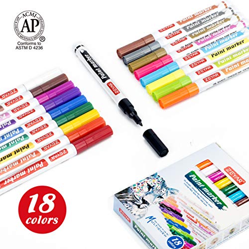 Zeyar Oil-Based Paint Markers, Expert Of Rock Painting, Extra Fine Point, 18 Colors, Ap Certified. Permanent Ink & Waterproof, Works On Rock, Wood, Glass, Metal, Ceramic And More #TOP3