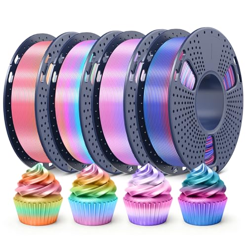SUNLU Rainbow Silk Filament Bundle, Multicolor Gradient 3D Filament, Neatly Wound Shiny Silk 3D Printer Filament 1.75mm ±0.02mm, Individually Vacuum Packed, 0.25kg per Spool, 1kg in Total, 4 Pack.