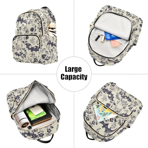 Image of Women Fashion Backpack Purse Goth Bats Rucksack, S | Casual Lightweight Quilted Daypack Ladies Bag for College Travel Work