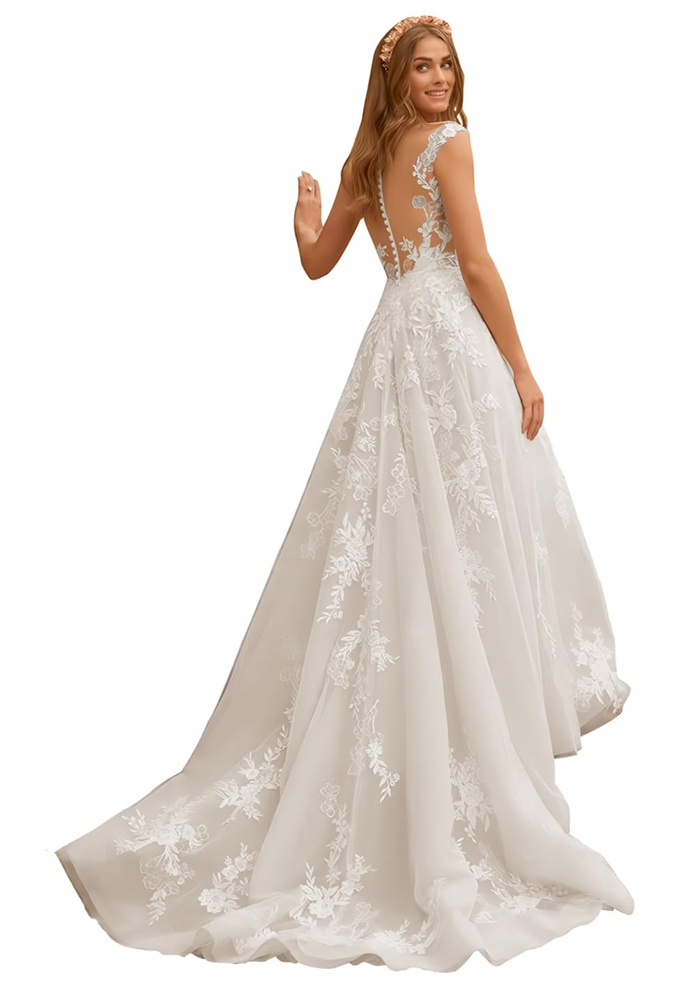 Beach Wedding Dresses for Bride 2025 Long Sleeve Lace Boho Bridal Gowns for Women WDW001